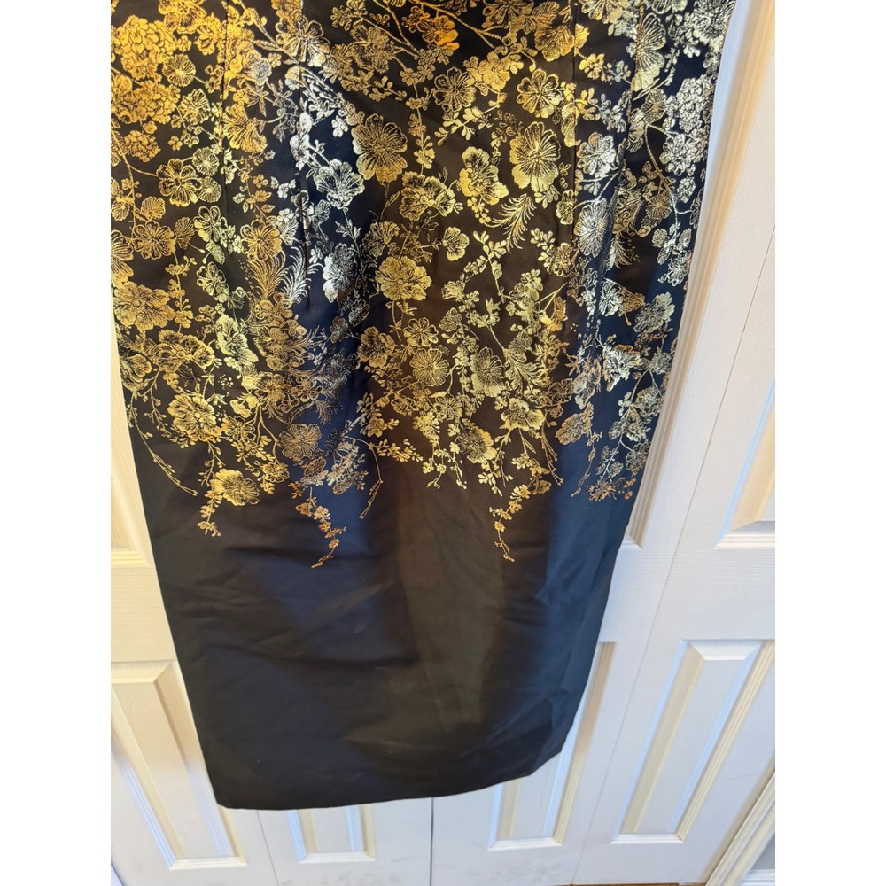 $3400 Adam Lippes Ginza Dress Lacquer Jacquard Black Gold Floral Metallic Sz 12 - Picture 5 of 11